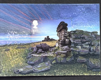 Dartmoor National Park UK Postage Stamp Artwork Small framed ACEO original art gift philately gift for stamp collector