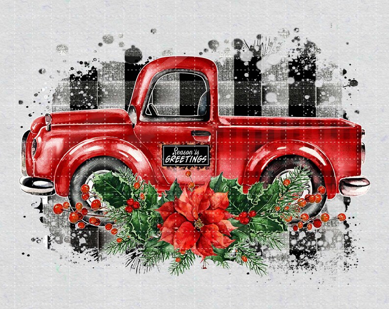 Merry Christmas Buffalo Plaid Red Truck PNG Christmas