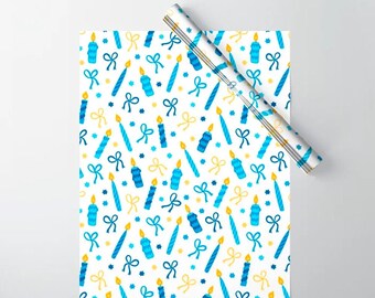 Hanukkah Wrapping Paper, Hanukkah Gift Wrap, Set Of Five Sheets, Chanukah Decorations Paper, Menorah Candle Paper, Hanukkah Party Paper