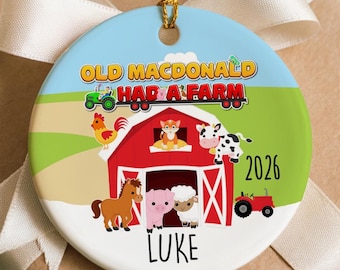 Tractor Ornament Old MacDonald Had a Farm Personalized Name Christmas Gift for Toddler Boy
