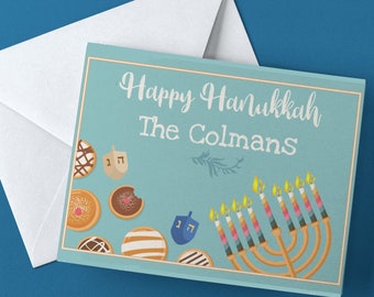 Hanukkah Card Set, Hanukkah Decorations, Personalized Chanukah Greeting Card, Happy Hanukkah, Menorah Jewish Holiday Cards & Envelopes