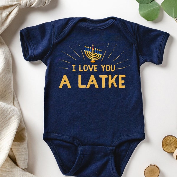 My First Baby Hanukkah Bodysuit, Hanukkah Baby Outfit, I Love You A Latke, Jewish Holiday Funny Gelt Gift for Little Kids, Clothe For Babies