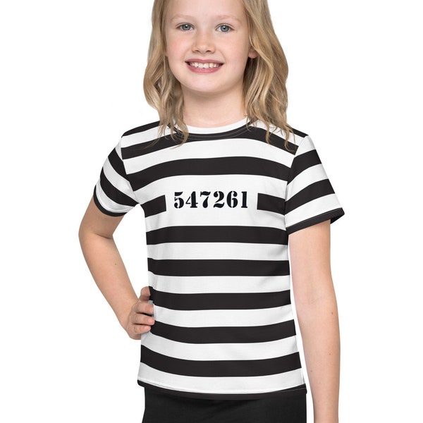 Prisoner Costume Prisoner Shirt Kids Halloween Jail Prison Print Shirt Black & White Striped Convict Outfit Trick Or Treat Toddler Costume