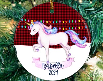 Unicorn Ornament, Unicorn Christmas Ornament, Unicorn Ornament Personalize, Unicorn Tree Ornament, Cute Christmas Ornament, Baby Shower Gift