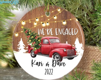 We're Engaged Ornament, Red Truck Ornament, Engagement Party Ornament, Our 1st Engagement Christmas Ornament, Engagement Announcement Gift