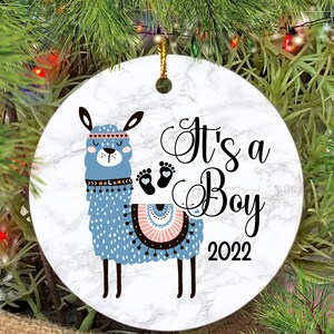 It's a Boy Ornament, Gender Reveal Baby Announcement Gift, 2023 Baby Birth Announcement, New baby Christmas Ornament, Cute Llama Ornament