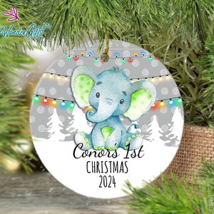My First Christmas Ornament, Elephant Ornament, Personalized 1st Christmas New Baby Boy Ornament, Baby Shower Ornament, Boy 1st Christmas