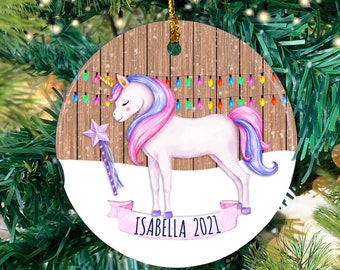 Unicorn Ornament, Unicorn Christmas Ornament, Unicorn Ornament Personalize, Unicorn Tree Ornament, Cute Christmas Ornament, Baby Shower Gift