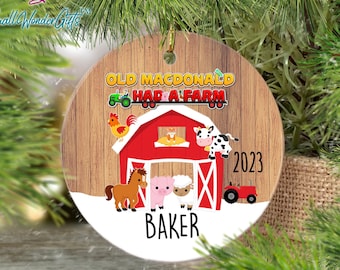 Old MacDonald Had a Farm Tractor Ornament, Nursery Rhyme Boy 2023, Baby Boy First Christmas Ornament Personalized, Custom Toddler Ornament