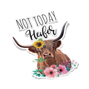 Not Today Heifer Sticker, Highland Cow Print Vinyl Sticker, Planner Sticker, Happy Mail Stickers, Farm Animal Decal Stickers, Laptop Decal