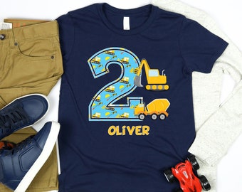 PERSONALIZED 2nd Birthday Shirt, 2 Year Old Birthday Boy Construction Shirt, Two Birthday Toddler Shirt, Happy Birthday Outfit