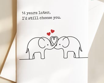 14th Wedding Anniversary Card Elephant Couple 14 Year Ivory Anniversary Elephants Wedding Husband Wife Keepsake