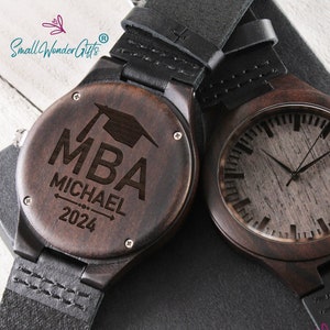 MBA Graduation Gift, Master of Business Administration Engraved Wood Leather Watch, Business School Graduation Gift For Him, MBA Gift Gifts