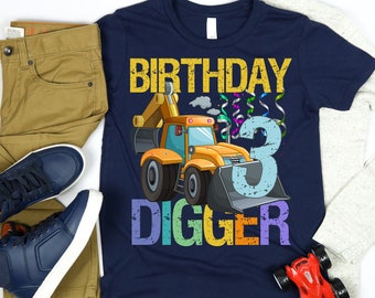 3rd Birthday Shirt For Boys, 3 Year Old Birthday Boy Shirt, Construction Truck Shirt, Digger Shirt, Construction Kids Birthday TShirt