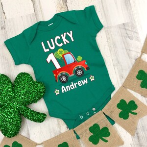 Lucky One First Birthday Bodysuit, Birthday Boy Truck Outfit, St Patricks Day Baby Birthday Shirt, 1st Birthday St. Patricks, 1 Year Old Boy
