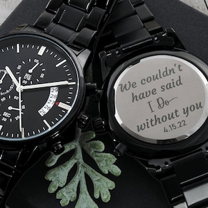 Wedding Officiant Gift, Personalized Wedding Officiant Engraved Black Chronograph Watch, Gift for Pastor, Officiant Thank You Keepsake Gift