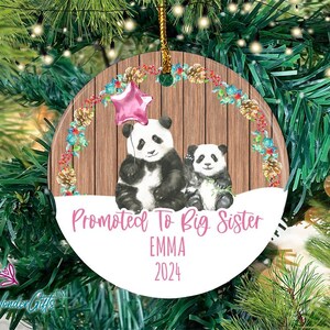 Big Sister Ornament, Cute Panda Ornament, Personalized Big Sister Gift, Sibling Ornament, Big Sister Announcement, Promoted To Big Sister