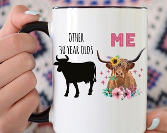 30th Birthday Mug, Highland Cow Mug, 30th Birthday Gift For Women, Turning 30 Gift, 30th Birthday Gift, Happy 30th Birthday Farmhouse Mug