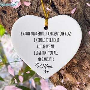 Daughter Ornament From Mom, Minimalist Valentines Day Gift For Daughter, To My Daughter Birthday Heart Ornament, Daughter Wedding Day Gift