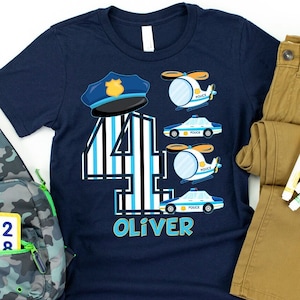 PERSONALIZED 4 Year Old Birthday Police Car Shirt, Baby Cop Outfit, Boy 4th Birthday Shirt, Four Birthday Toddler Happy Birthday Outfit