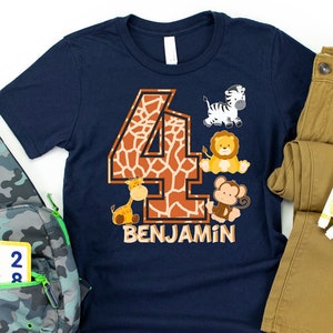 PERSONALIZED 4th Birthday Shirt Boy, Giraffe Zoo Animal Birthday Shirt, 4 Year Old Birthday Boy Outfit , Four Happy Birthday Gift Toddlers