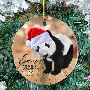 Panda Ornament, Personalized Christmas Ornament, Boys Girls Ornament 2023, Animal Kids Ornament, Panda Bear With Santa&#39;s Hat Ornament Gifts