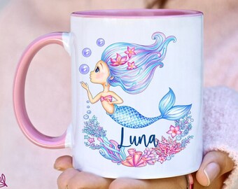 Mermaid Mug, Personalized Mermaid Gift, Mermaid Girl Mug, Hot Chocolate Mug, Mermaid Lover Gift, Cute Mermaid Pink Mug, Granddaughter Gift