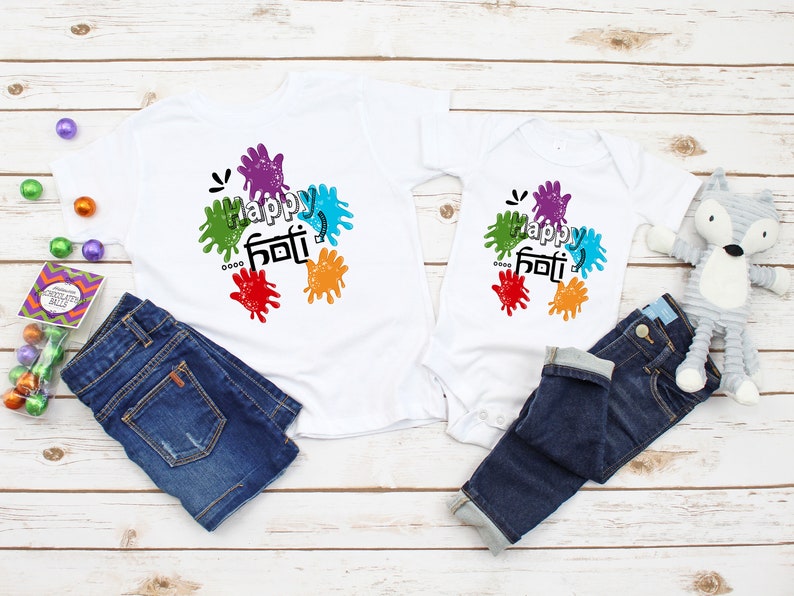 Happy Holi Kids Shirt Cute Newborn Gift Indian Baby Shower Hindu Toddler Celebration TShirt First Holi Baby Gift My 1st Holi Hai Shirt
