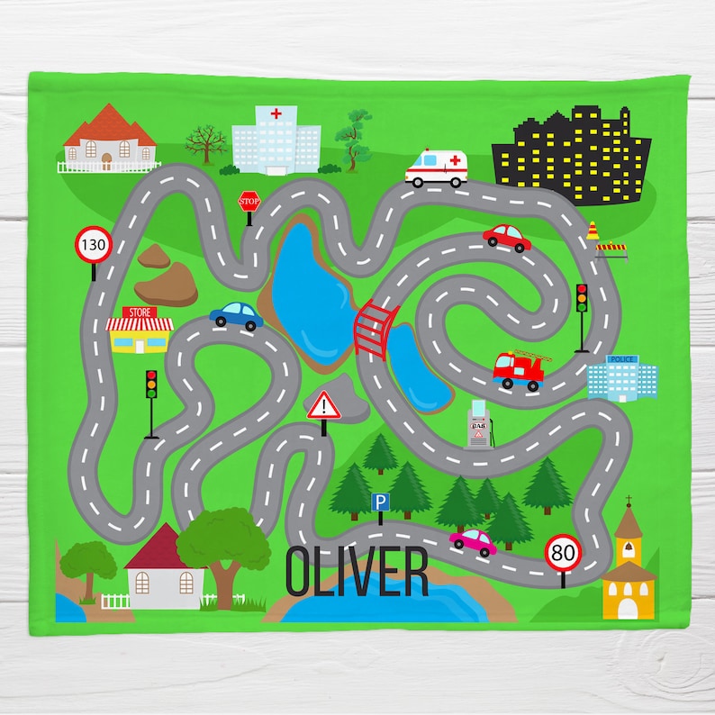 Road Play Mat Map Blanket Toddler Boy Personalized Baby Etsy
