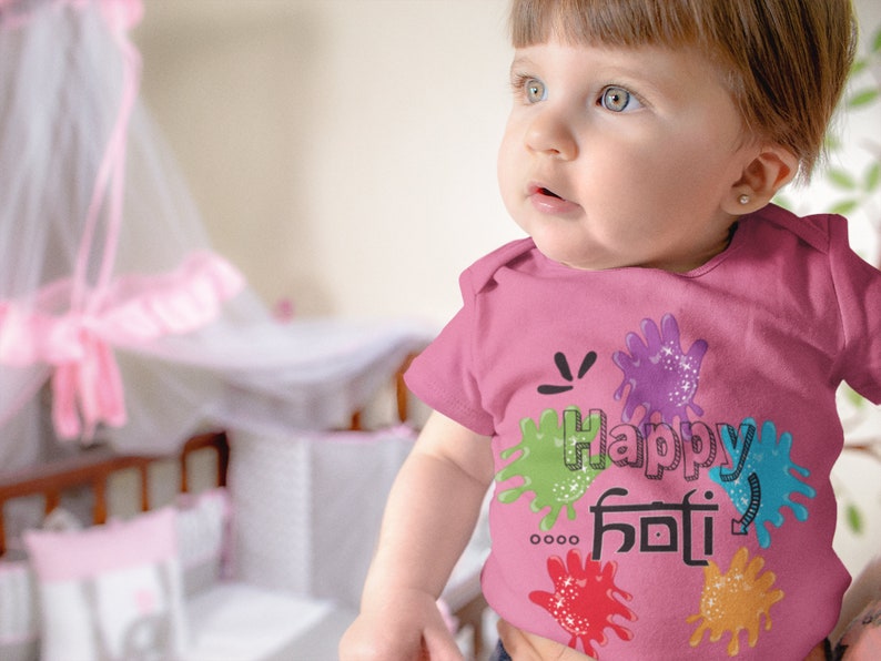 Happy Holi Kids Shirt Cute Newborn Gift Indian Baby Shower Hindu Toddler Celebration TShirt First Holi Baby Gift My 1st Holi Hai Shirt