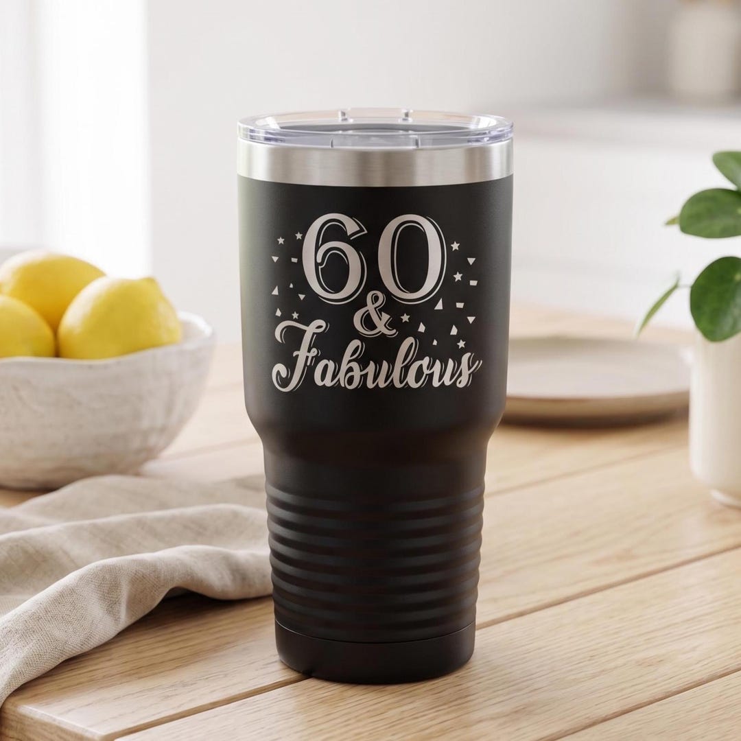 60th Birthday Tumbler: Engraved 60 and Fabulous Gift for Her Funny ...