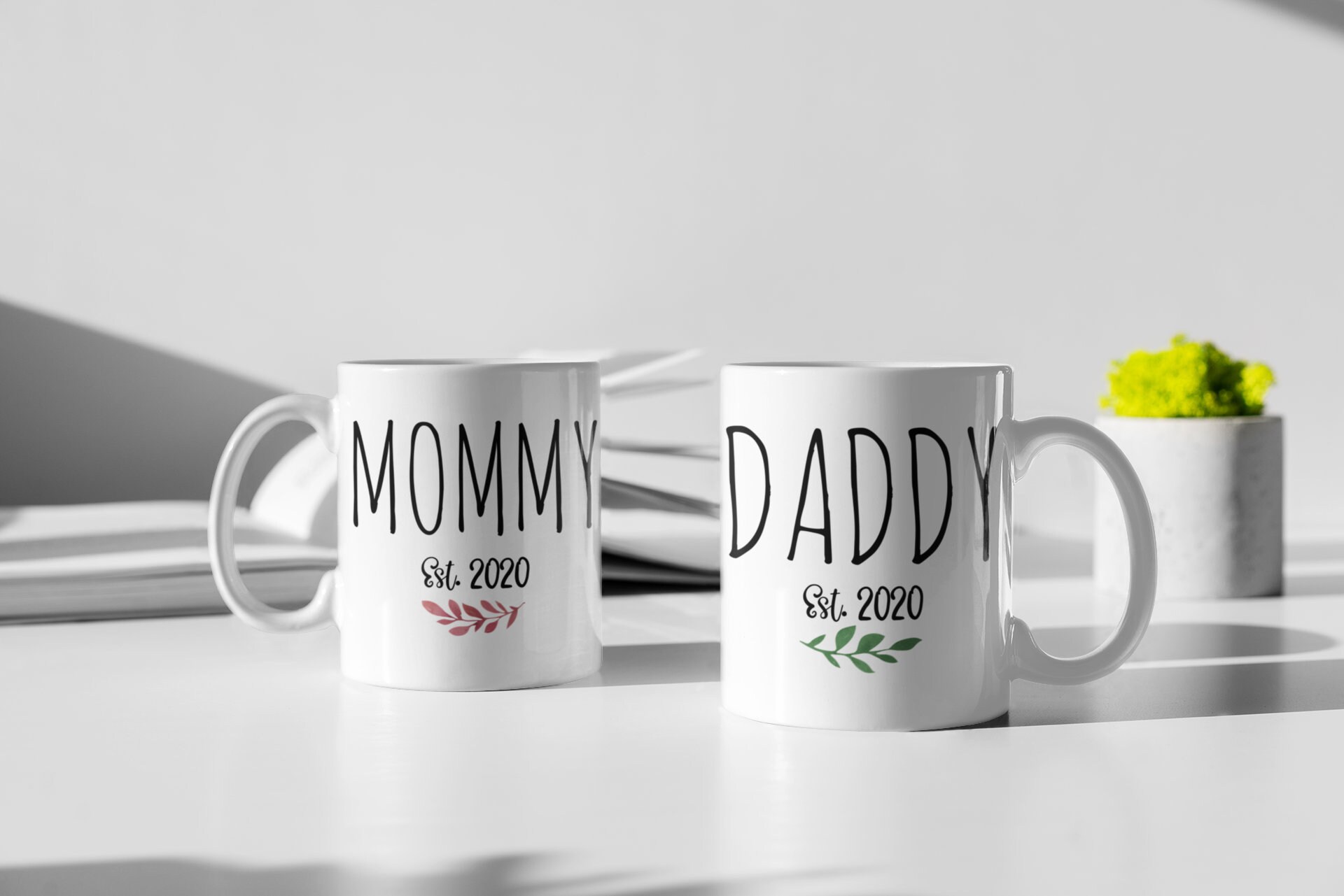 New Mom New Dad Mug Set, Mom and Dad Mugs, Custom Year Gifts for