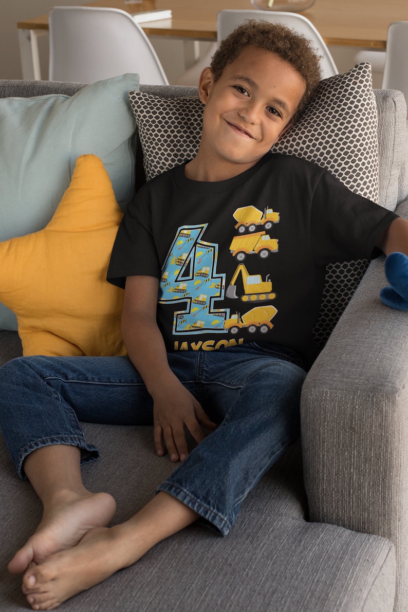 PERSONALIZED Construction Birthday Shirt, 4 Year Old Birthday Boy Outfit, 4th Birthday Shirt, Four Birthday Toddler Happy Birthday Outfit image 2