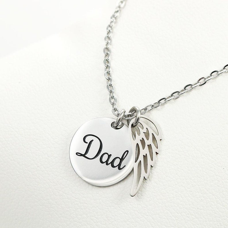 Angel Wing Dad Memorial Necklace Loss Of Father Remembrance Etsy