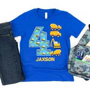 PERSONALIZED Construction Birthday Shirt, 4 Year Old Birthday Boy Outfit, 4th Birthday Shirt, Four Birthday Toddler Happy Birthday Outfit Royal Blue