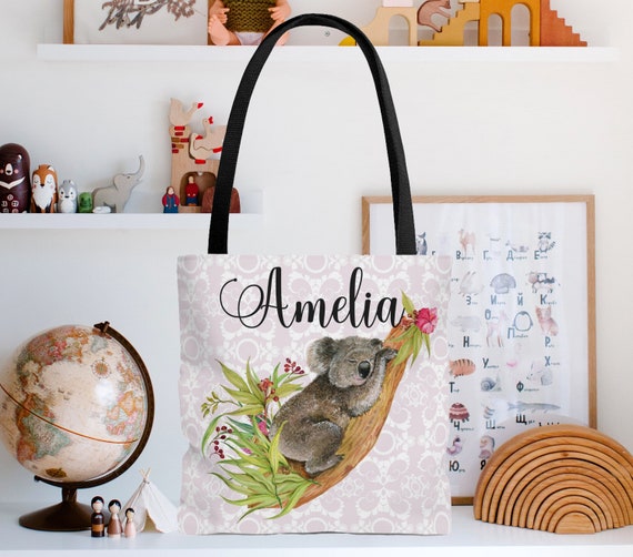 Bolso de mano Koala personalizado, regalos Koala, Koala Tote Bag Girls,  regalo australiano, regalo de niña de 5 años, bolso de mano de biblioteca,  bolso de mano para niñas -  España
