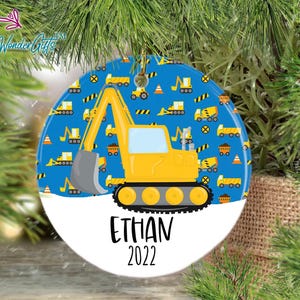 Personalized Digger Truck Ornament: Custom Name, Construction Excavator, Ceramic or Aluminum