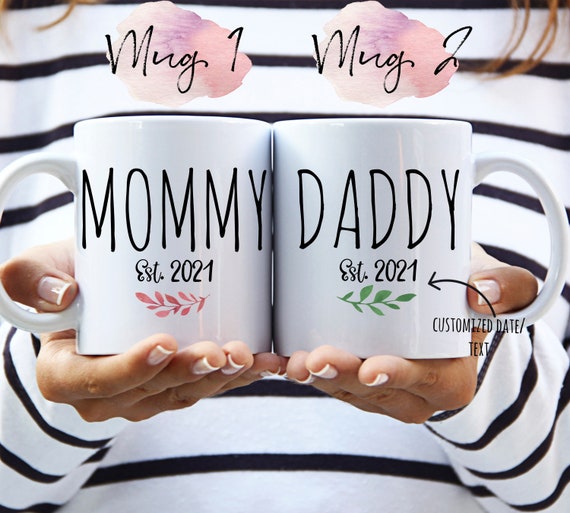 New Mom New Dad Mug Set, Mom and Dad Mugs, Custom Year Gifts for