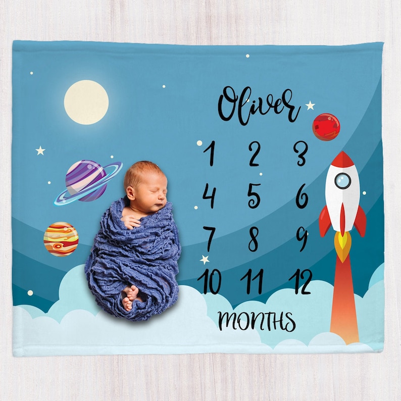 Milestone Blanket Boy Monthly Baby Blanket Personalized Etsy