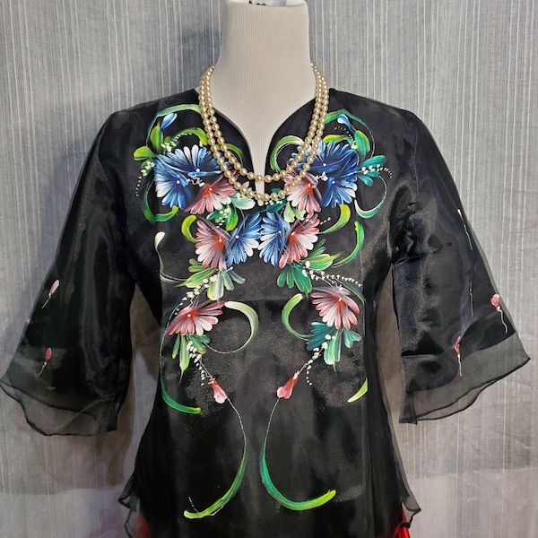 Handpainted Tunic Ladies Barong Traditional Maria Clara Filipiniana Attire Brand New FREE U.S. Shipping