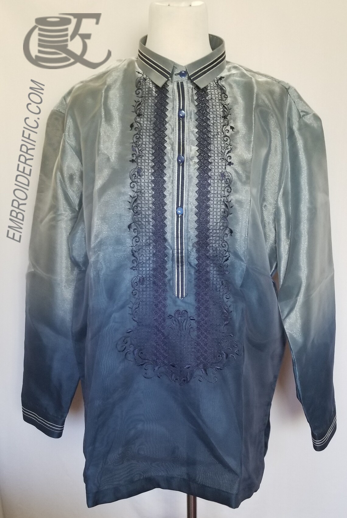 FREE SHIPPING Dark Blue XL Embroidered Traditional Filipino | Etsy