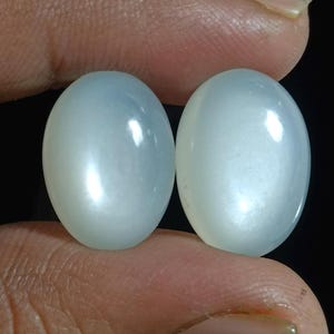 2 PCS White Moonstone Flat Back Cabochon , Loose Natural Gemstone, White Moonstone Cabochon for Jewelry.25.40.cts.Size.17x12x7 To 18x12x7MM