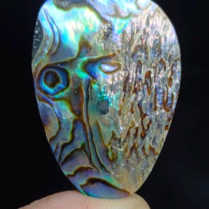 Cabochon di conchiglia di abalone, pietra preziosa, cabochon di abalone naturale per la creazione di gioielli fai da te, conchiglia di abalone per la creazione di gioielli. 42,70 ct. Dimensioni: 23 x 31 x 6,5 mm.