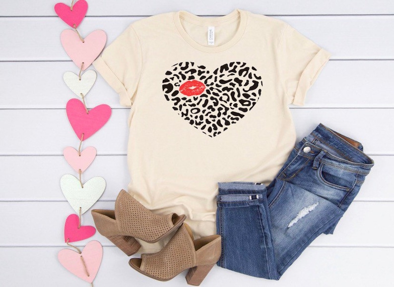Valentine\u2019s Day gift Lips Shirt Valentine\u2019s Day Shirt Heart Shirt Leopard Heart shirt