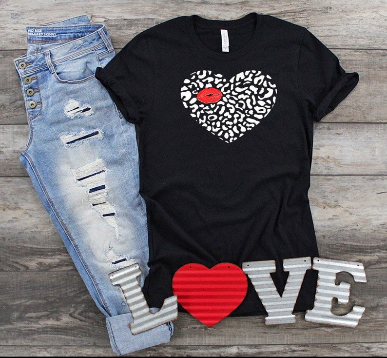 Valentine\u2019s Day gift Lips Shirt Valentine\u2019s Day Shirt Heart Shirt Leopard Heart shirt