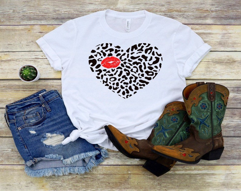 Valentine\u2019s Day gift Lips Shirt Valentine\u2019s Day Shirt Heart Shirt Leopard Heart shirt