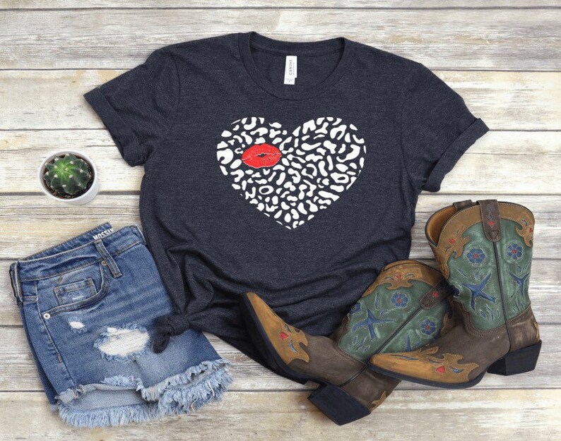 Valentine\u2019s Day gift Lips Shirt Valentine\u2019s Day Shirt Heart Shirt Leopard Heart shirt