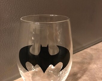 Batman themed stemless wine glass
