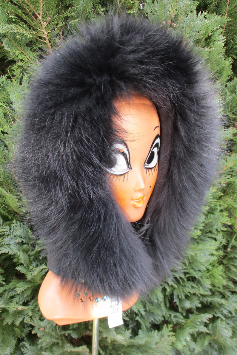 Hooded trim fur stripes Finnraccoon black hooded stripes