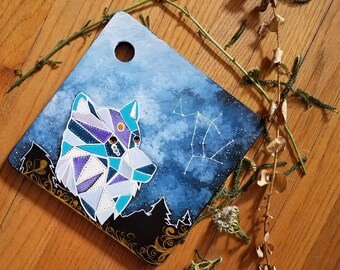 Wolf constellation acrylic painting, canis major, galaxy art, OOAK, sacred geometry